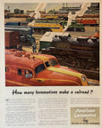 1945 ALCO American Locomotive Railroad Print Ad Rail Yard Kenny Art Conductor