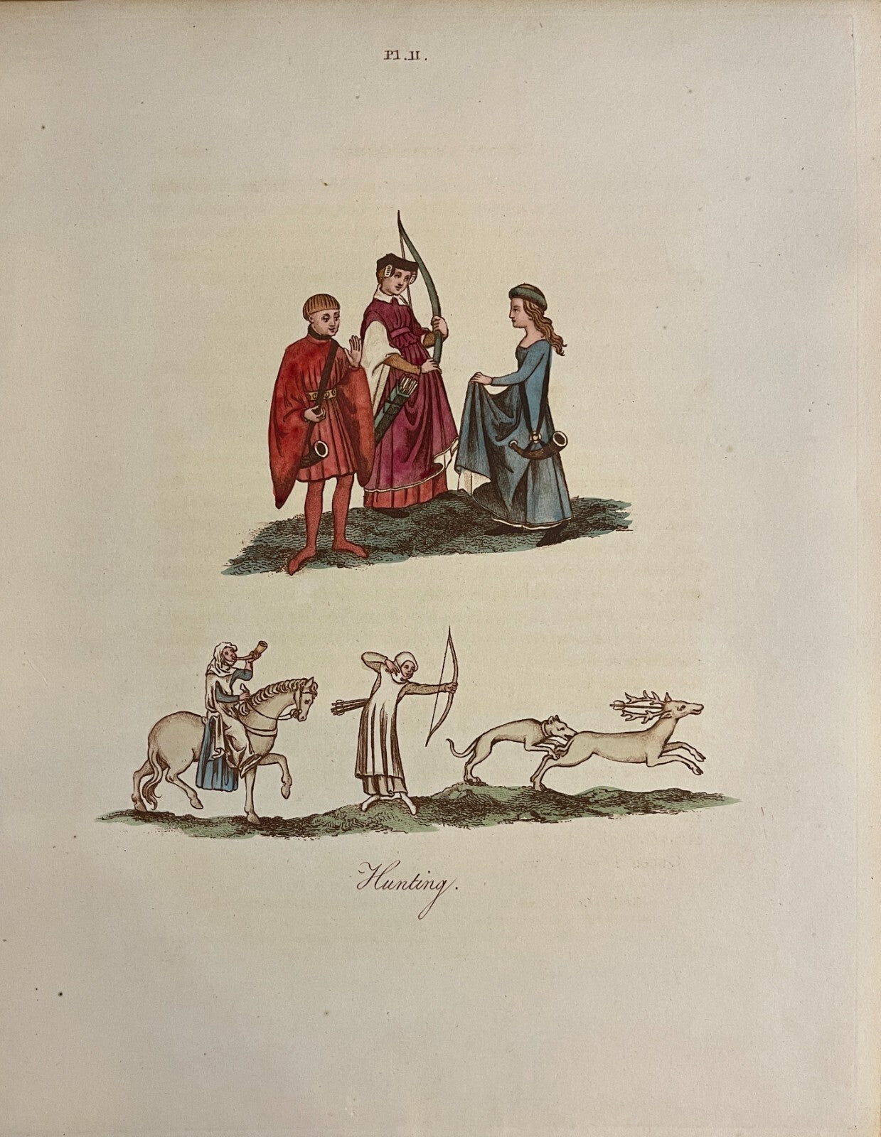 1810 Joseph Strutt HUNTING Antique HC Engraving Sports & Pastimes England PL. II