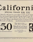 1905 Santa Fe Railroad Print Ad Railway Travel Ad California Special Train