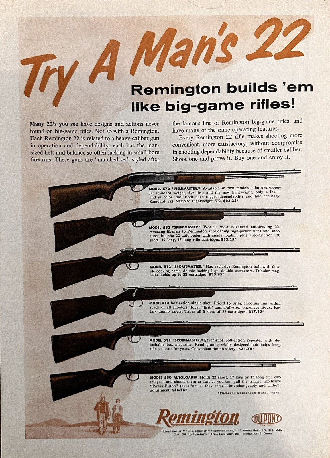 Remington Rifle Advertisement (Approx. 8X11) - Du Pont