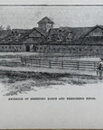 1892 Exterior Of Breeding Barns & Exercising Rings Antique Wood Engraving
