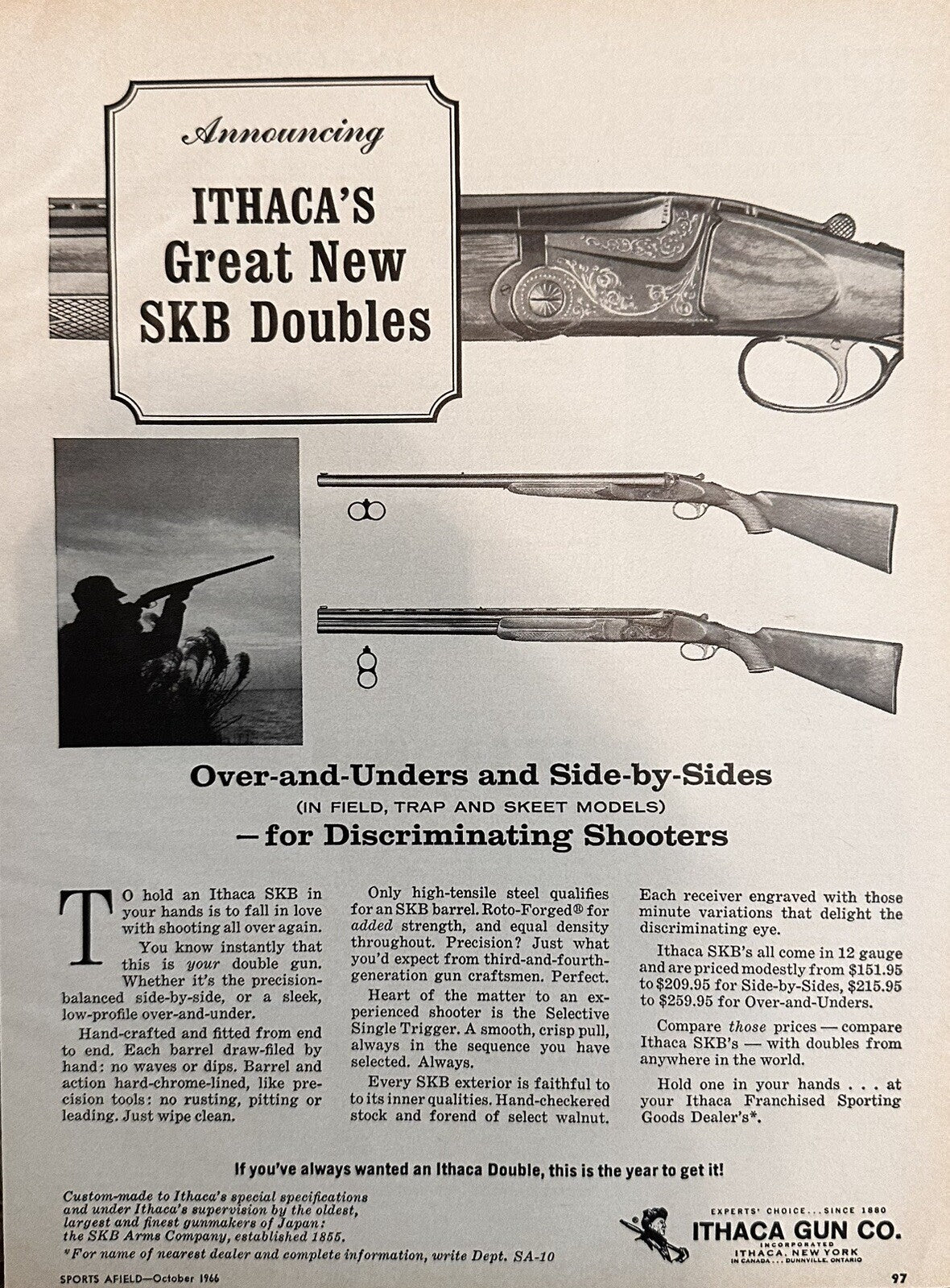Vintage Ithaca SKB Double Gun Print Ad (Approx. 8.25x11.25)