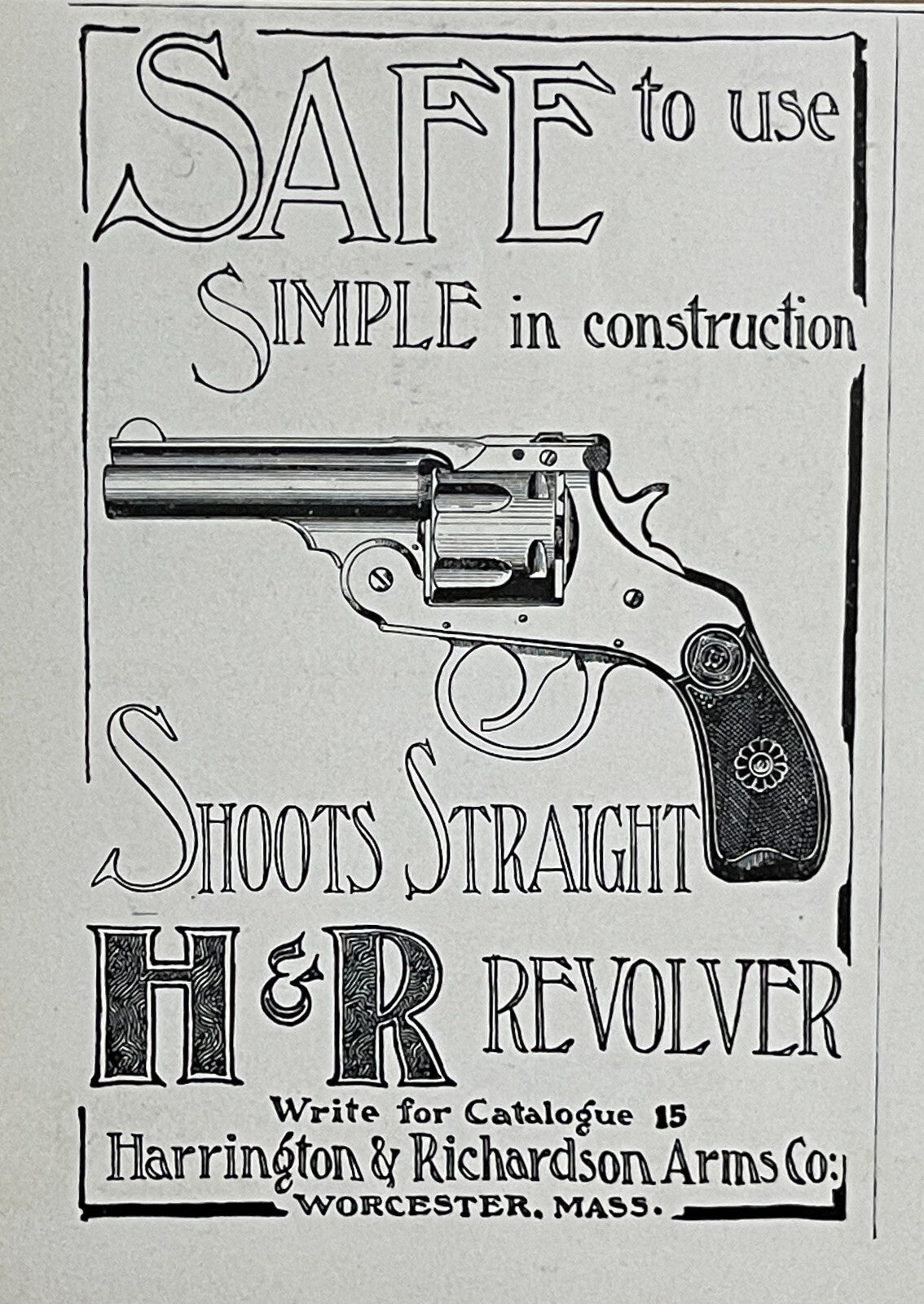 1903 Harrington & Richardson Arms Co Antique B&W Print Ad H&R Revolver Worcester Ma