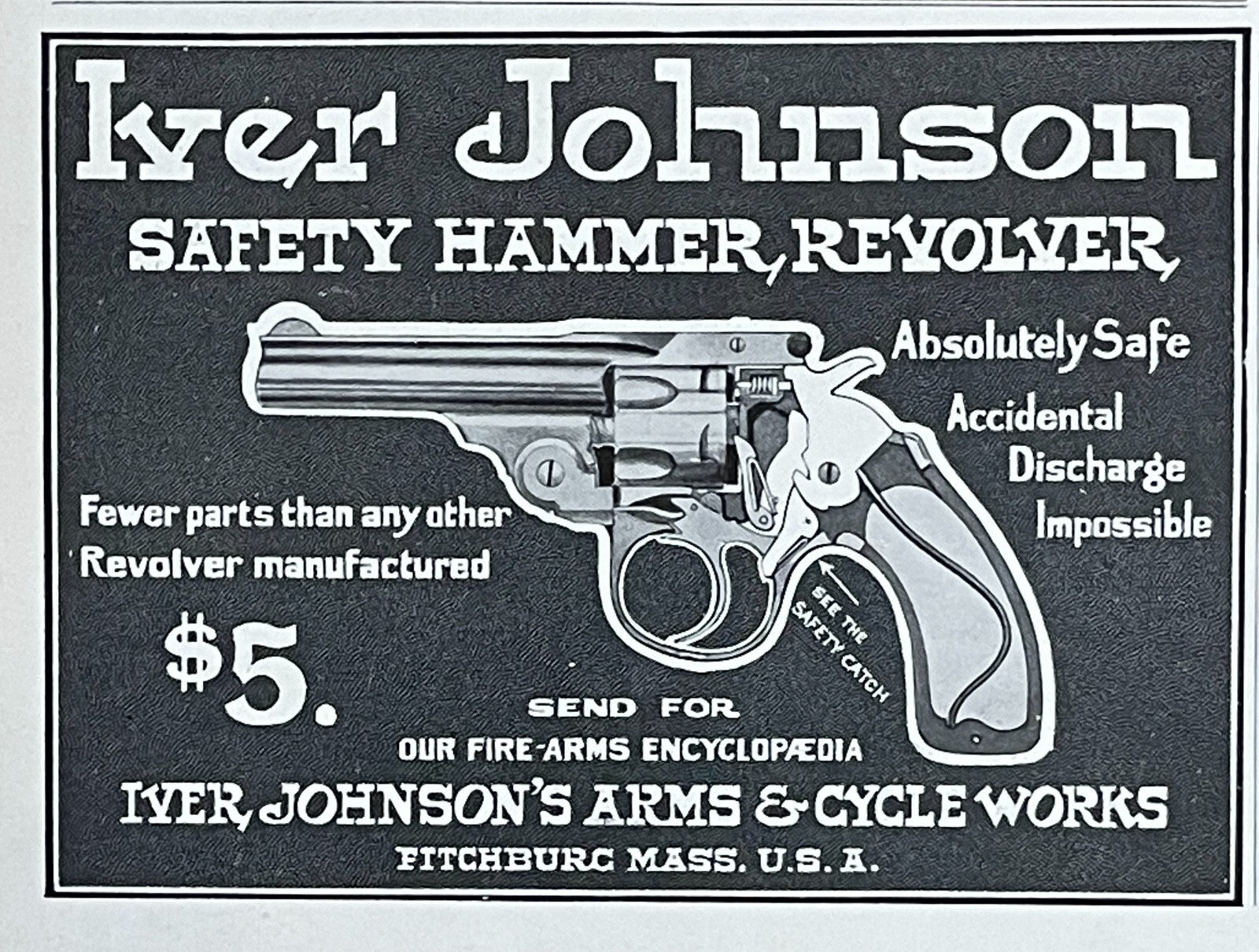 1903 Iver Johnson Safety Hammer Revolvers Antique Print Ad Fitchburg MA