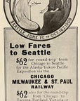 1909 Chicago Milwaukee & St Paul Railway RR Print Ad Alaska Yukon Pacific Expo