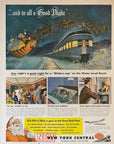 1946 New York Central Railroad Print Ad Water Level Route Santa Sleigh Reindeer
