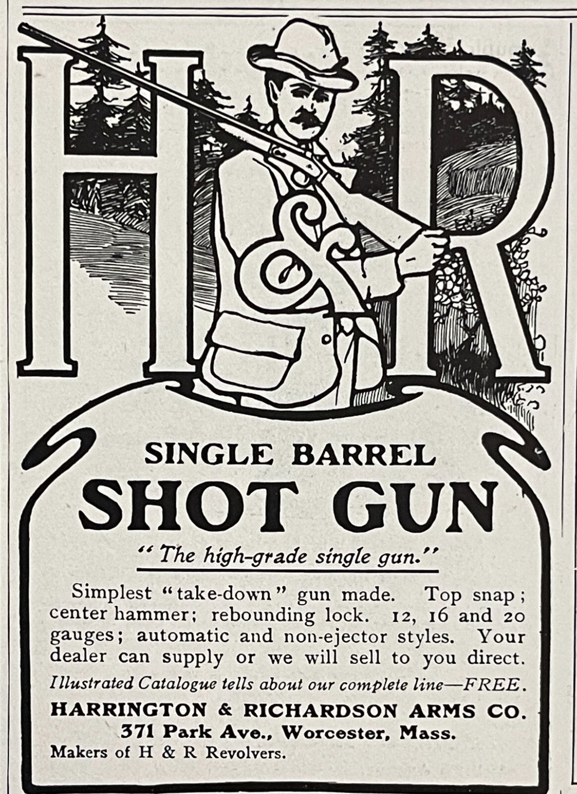 1905 Harrington & Richardson Arms Co Antique Print Ad H&R Shotgun Worcester MA