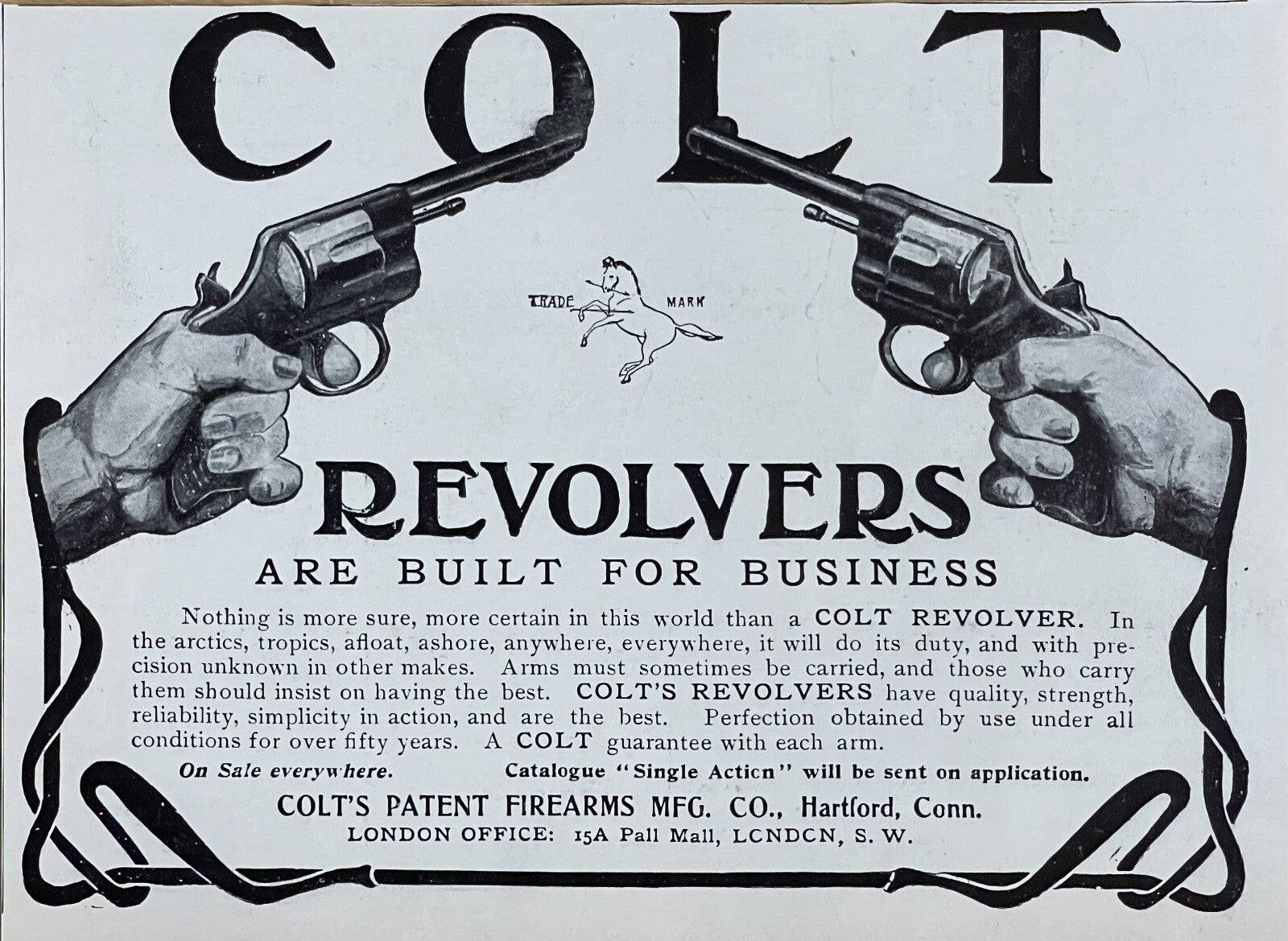 1905 Colt Revolvers Antique Print Ad Colt's Patent Firearms Mfg Co Hartford CT