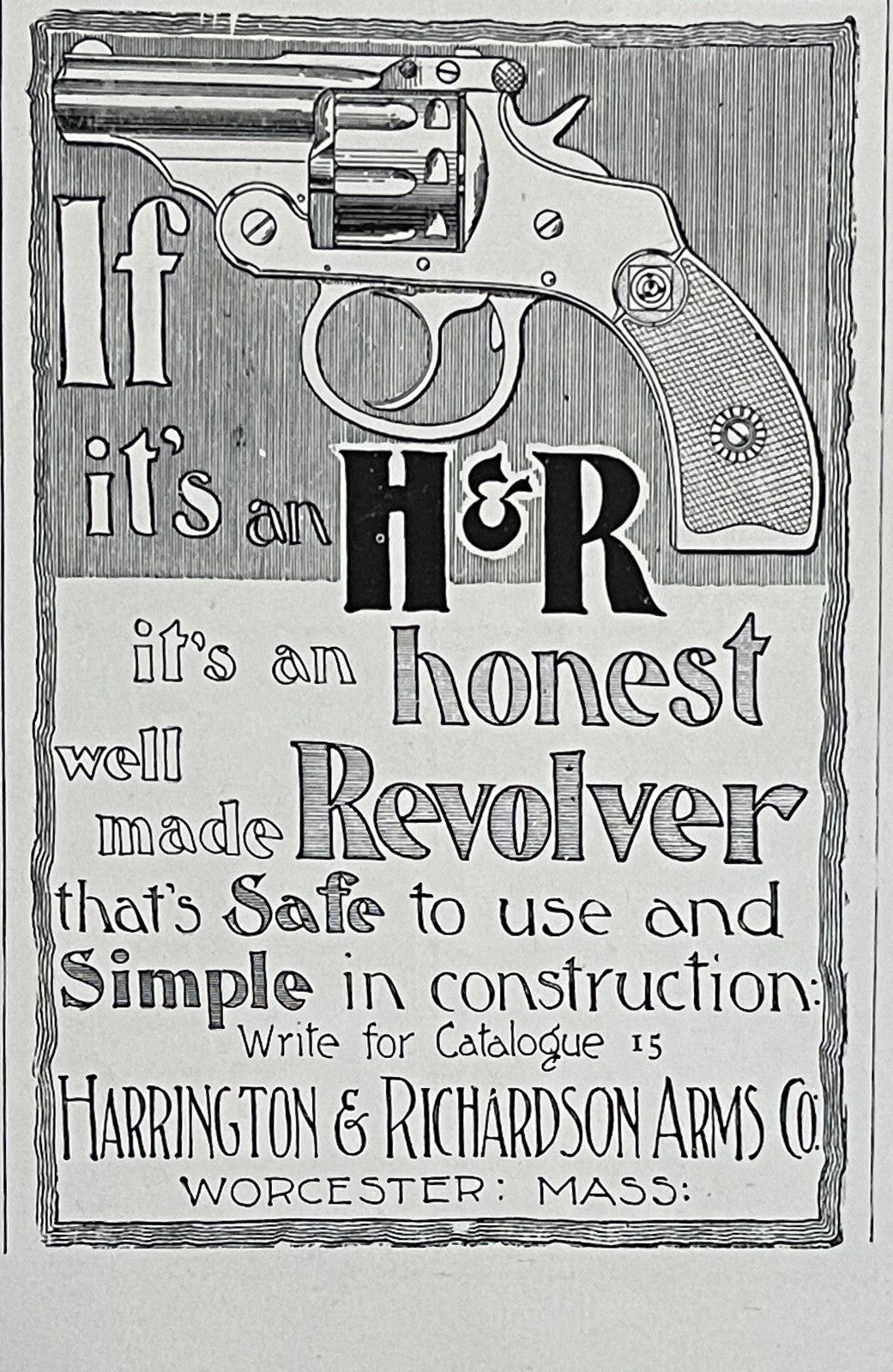 1903 Harrington & Richardson Arms Co. Antique Print Ad H&R Revolver Worcester MA