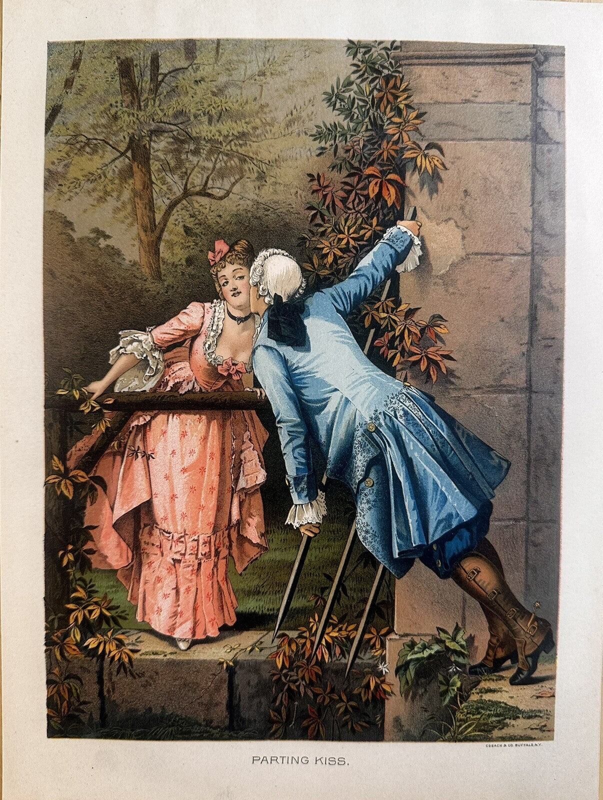 1886 "Parting Kiss" Chromolithograph Print | Magazine Illustration