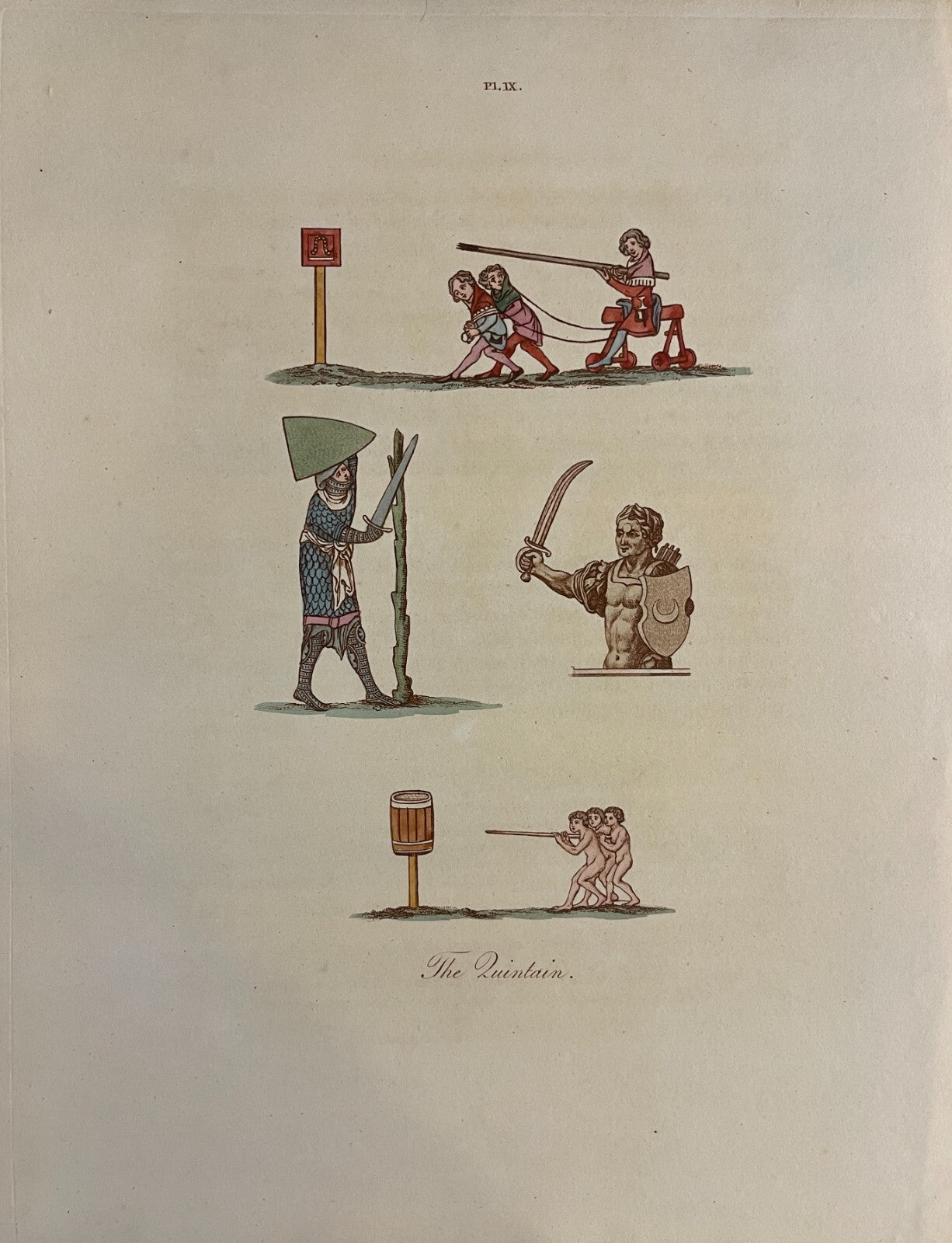 1810 Joseph Strutt THE QUINTAIN Antique HC Engraving Sports & Pastimes England