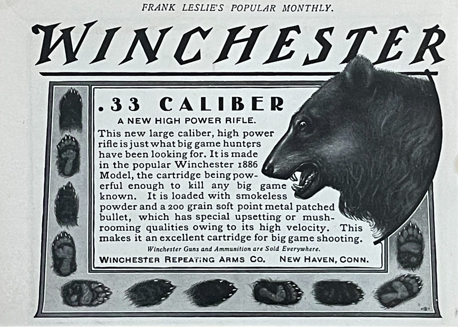 1902 Winchester Repeating Arms Co Antique Print Ad .33 Caliber Rifle New Haven