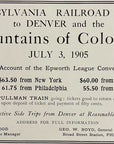 1905 Pennsylvania Railroad Print Ad Denver Mountains Epworth League Train Travel
