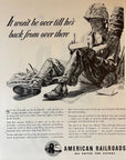 1945 American Railroads Print Ad WWII Railroad Ad Soldier Writing A Letter