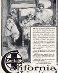 1908 Santa Fe Railroad California Limited Print Ad Wife & Children Fred Harvey