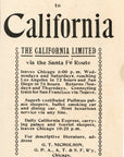 1897 Santa Fe Railroad Print Ad California Limited 72 Hours Train Travel Ad
