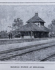 1892 Railroad Station At Shelburne Antique Wood Engraving