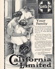 1908 Santa Fe Railroad California Limited Print Ad Your Family Fred Harvey Car