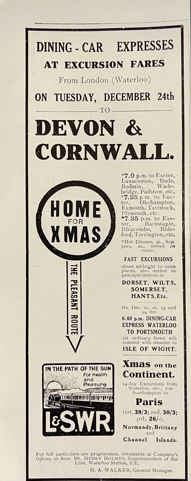 1912 London & South Western Railway Railroad Print Ad L&SWR Christmas Holiday Ad