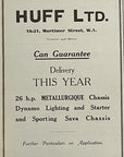 1919 Huff 26HP Antique British Automobile Print Ad Sporting Sava Chassis London