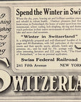 1909 Swiss Federal Railroad Print Ad Hockey Winter Switzerland Train Travel Ad
