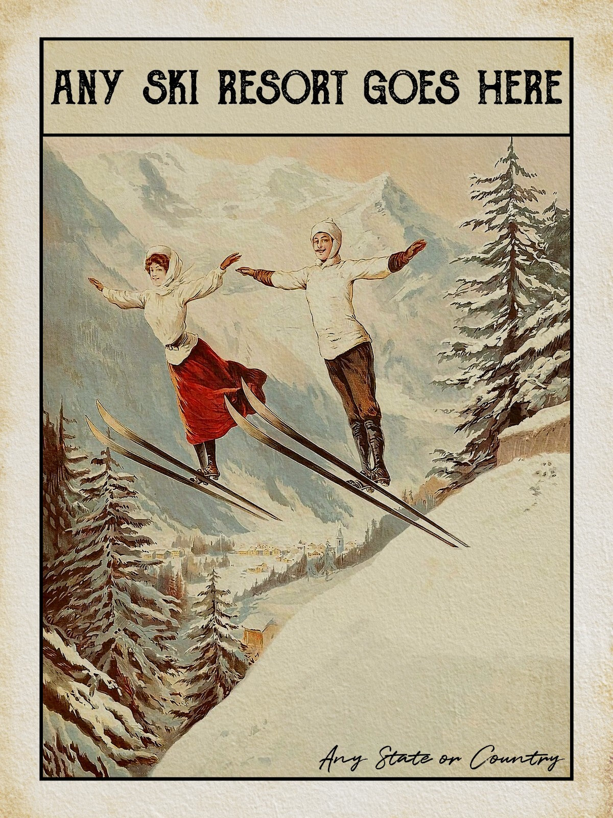 Custom Retro Ski Resort Print - Choose Any Mountain - Ski Resort Poster