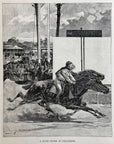 1893 A Close Finish At Gravesend Antique Magazine Wood Engraving, Horse Racing