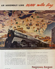 1945 Pennsylvania Railroad Print Ad Trains Locomotive Railcar An Assembly Line