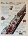 1943 New York Central Railroad Print Ad Troop Train WWII Water Level Route