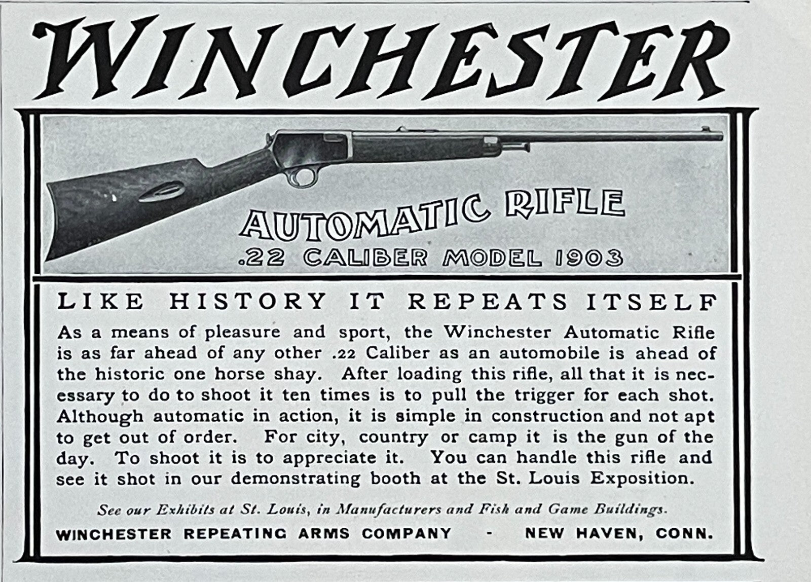1903 Winchester Repeating Arms Co Antique Print Ad Model 1903 Rifle New Haven CT