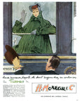 1948 H. Moreau & Cie Fabrics Vintage Print Ad - Pierre Mourgue Art - Train