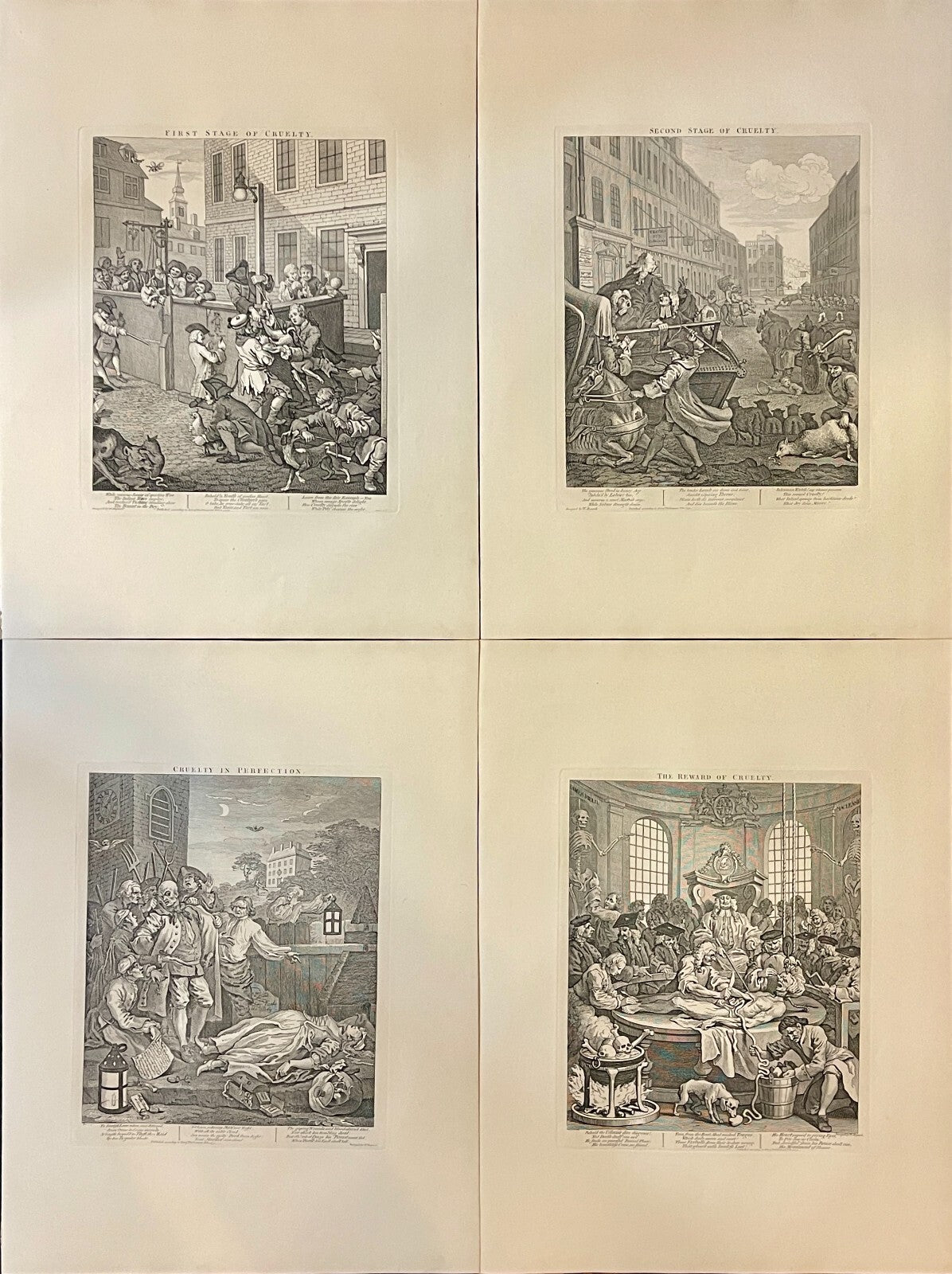 1822 THE STAGES OF CRUELTY (Set of 4) Authentic Hogarth Heath Ed. Antique Prints