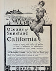 1904 Santa Fe Railroad Print Ad California Oceans Of Sunshine Illustrated Ad