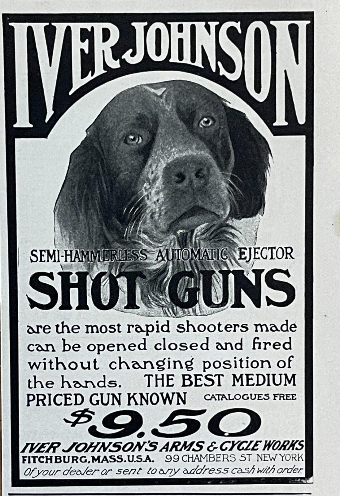 1905 Iver Johnson Shotguns Antique Print Ad Shot Guns Hunting Dog Fitchburg MA