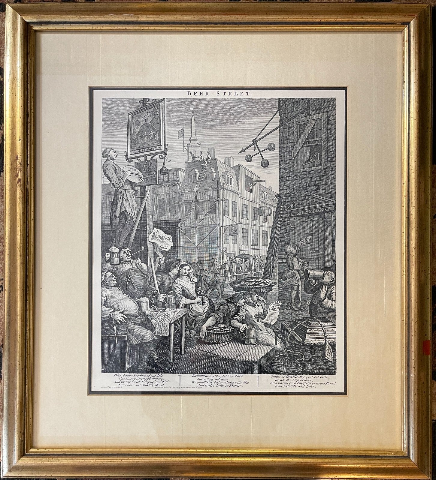 1822 BEER STREET & GIN LANE Authentic Hogarth Heath Ed. Antique Prints FRAMED