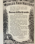 1904 Denver & Rio Grande Railroad Print Ad World's Fair Visitors Colorado Utah