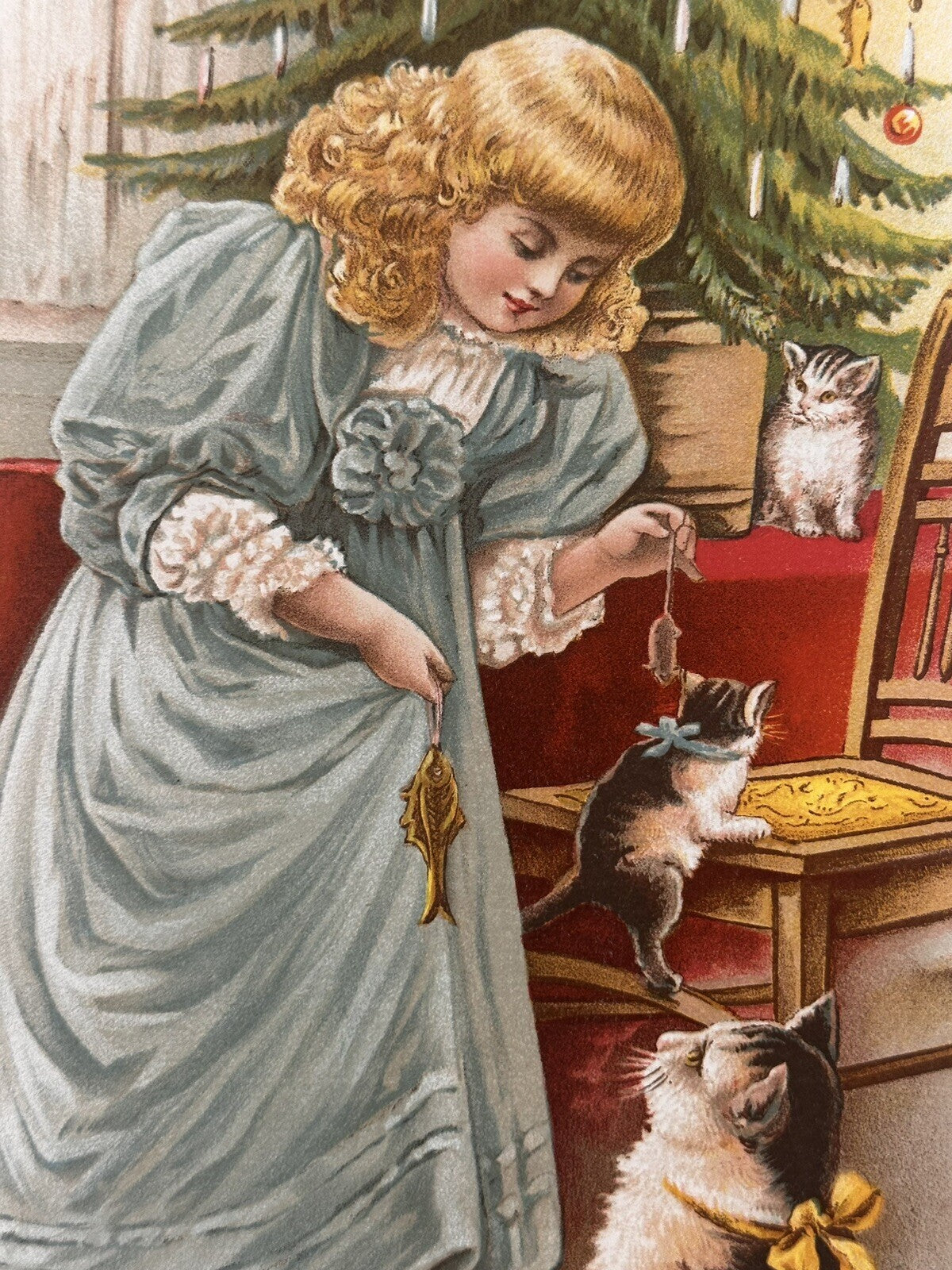 1892 "Kittie’s Christmas" Chromolithograph Print | Magazine Illustration