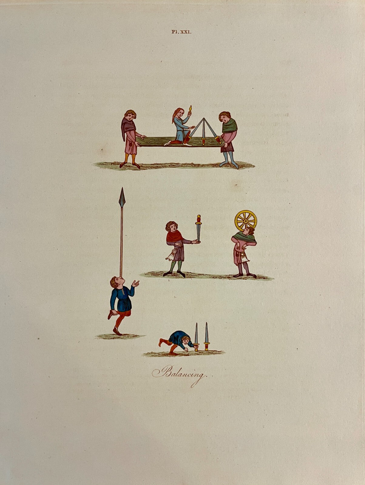 1810 Joseph Strutt BALANCING Antique HC Engraving Sports & Pastimes England