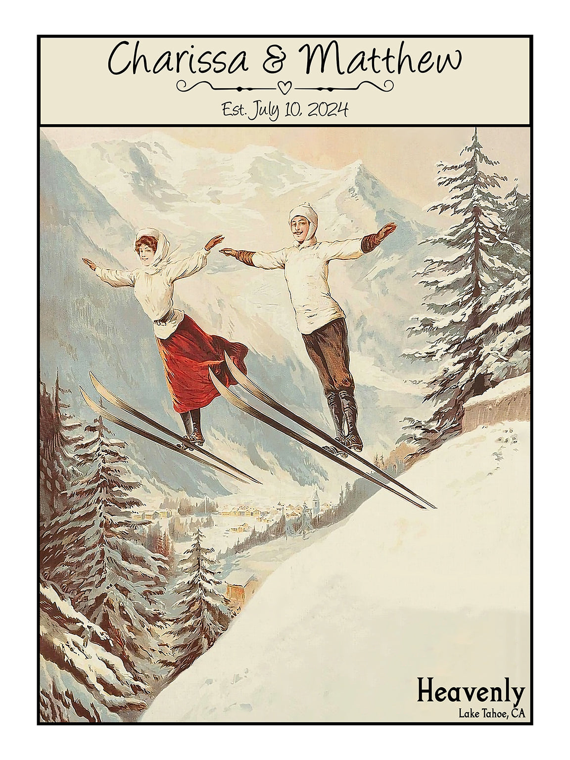 a couple of people riding skis on top of a snow covered slope