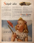 1944 General Motors WWII Era Print Ad, Illustrated Kid Advertisement
