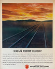 1944 Association Of American Railroads AAR Railroad Print Ad Sunset Train Tracks