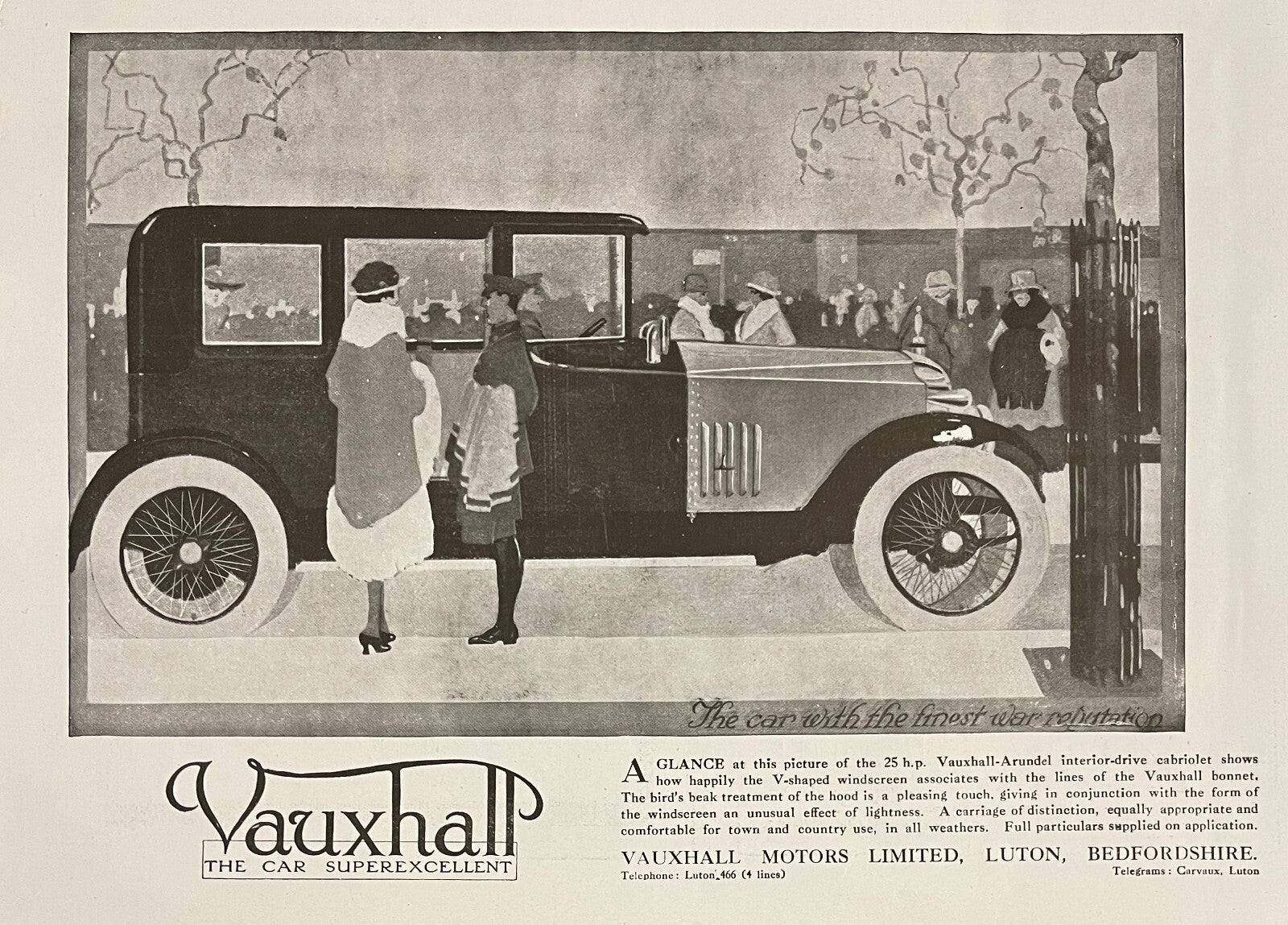 1919 Vauxhall Arundel Cabriolet British Motor Car Antique Print Ad Automobile