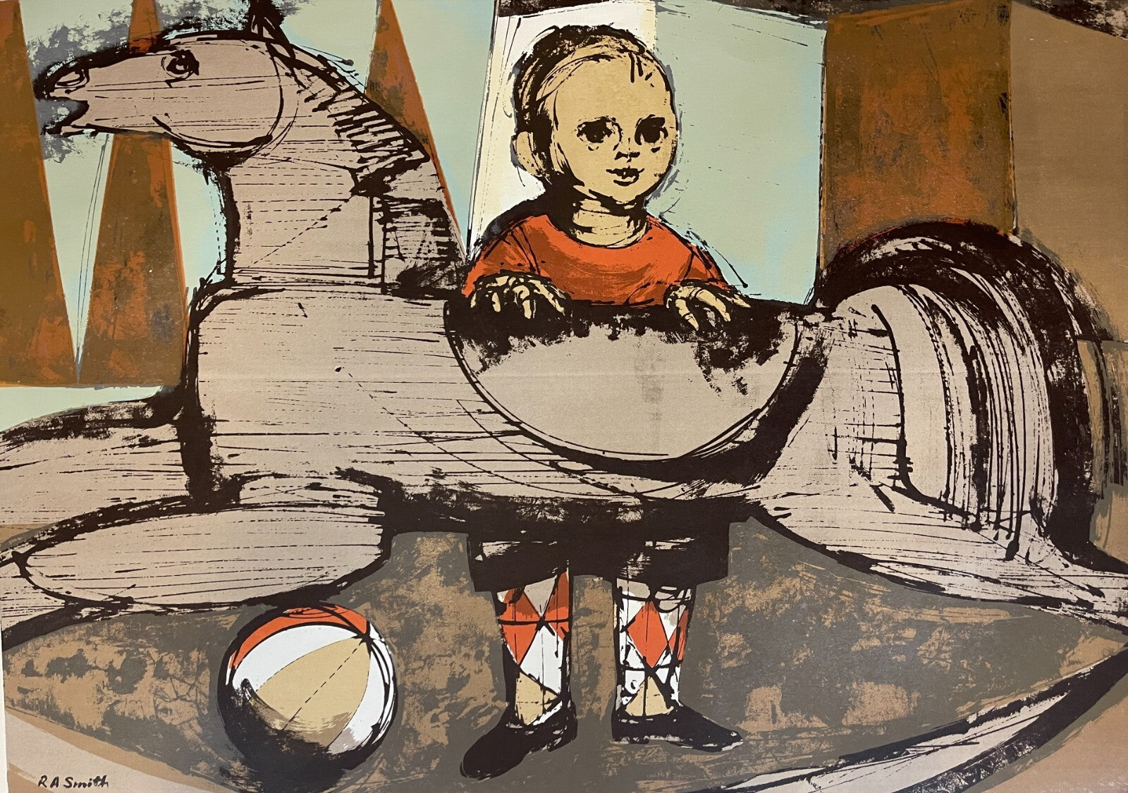 ROCKING HORSE Robert Alan Smith ORIGINAL Artist Signed Serigraph c 1960 Ltd. Ed.