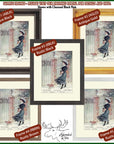The image is a collage of five framed artworks depicting vintage illustrations of women in period clothing, including a black antique frame, a rustic brown antique frame, a gold antique frame, a black antique frame, and a rustic white antique frame.