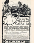 1903 Santa Fe Railroad Print Ad Go Now to Winterless California Illustrated Ad