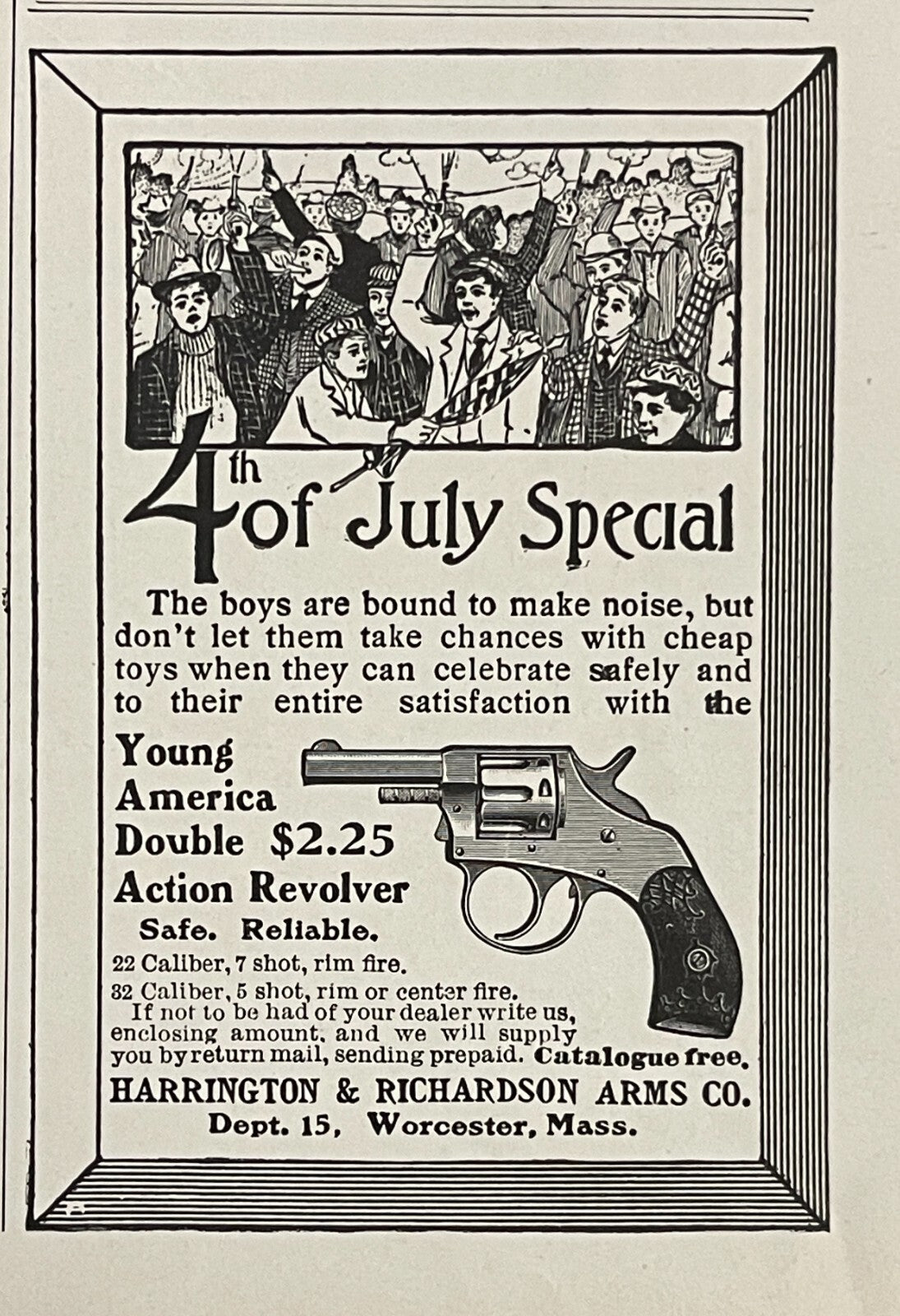 1903 Harrington & Richardson Arms Co. Antique Print Ad Revolver 4th of July MA