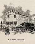 1892 The Long Grocery Antique Wood Engraving