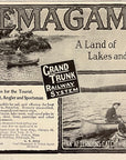 1908 Grand Trunk Railway Railroad Print Ad Temagami Park Bass Fishing Canoes