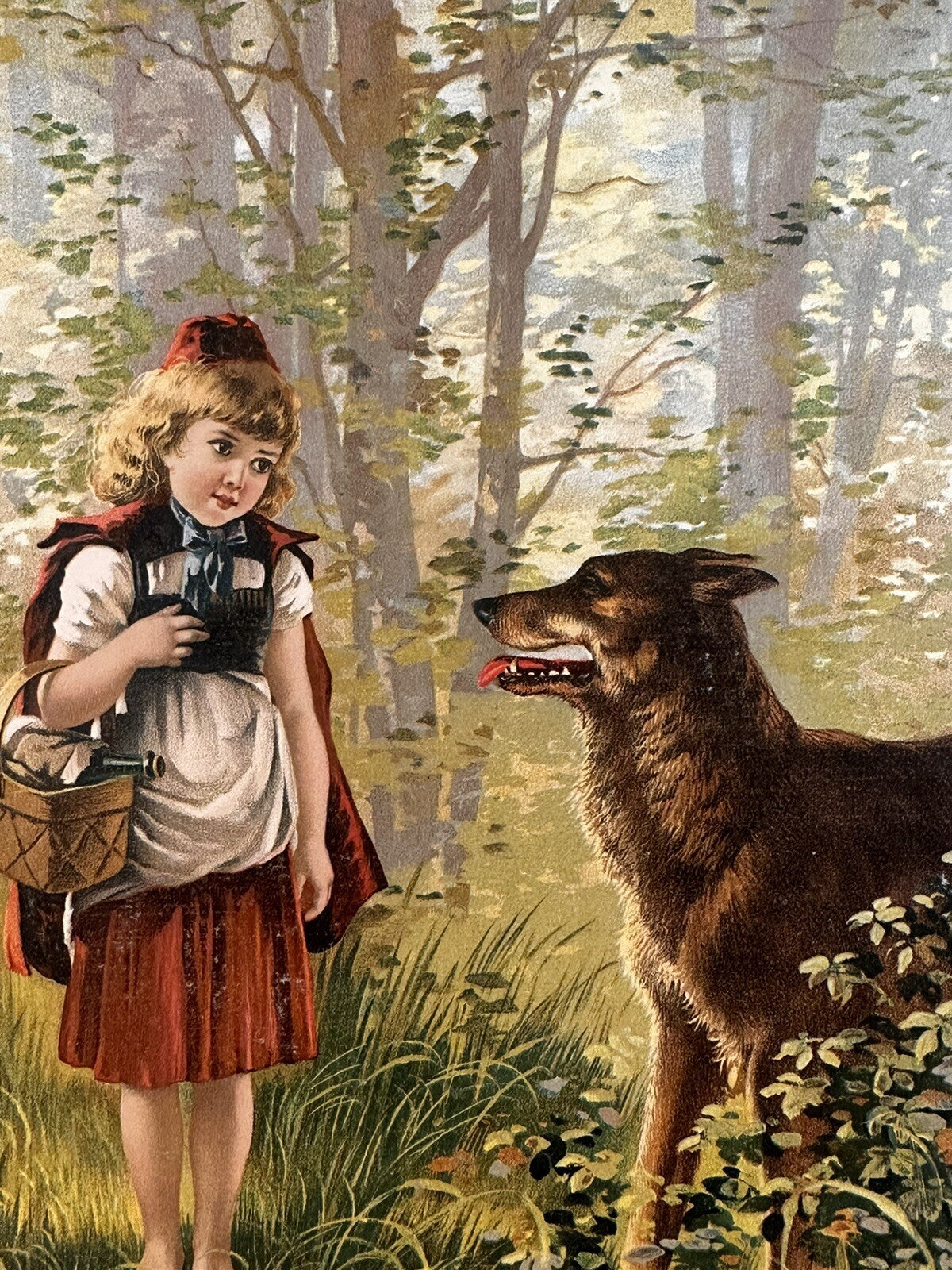 1890 "Little Red Riding|Hood" Chromolithograph Print | Magazine Illustration