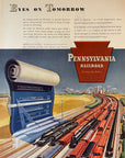 1944 Pennsylvania Railroad Print Ad Trains Locomotive Railcar Eyes On Tomorrow